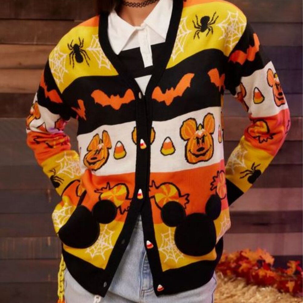 Disney Hot Topic Her Universe Halloween Cardigan Sweater Bats Mickey MED NWT